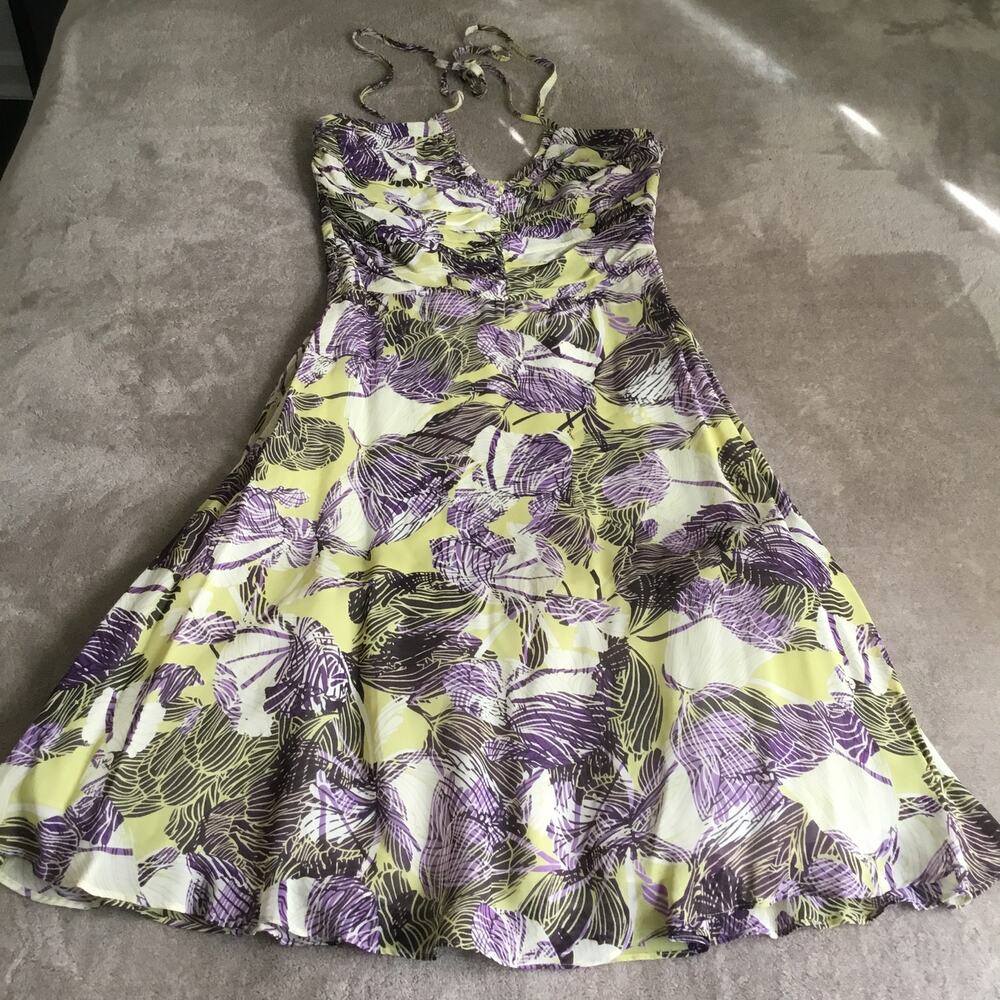 ANTHROPOLOGIE Lithe Tea for Two Floral Ruffle Halter Midi Dress Multicolor SZ 8